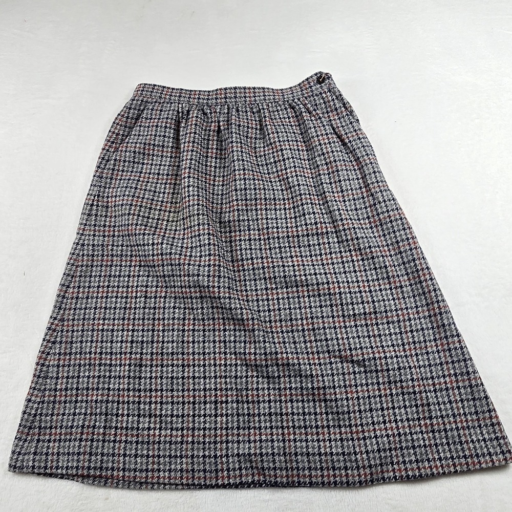 Vintage Classic Fashions Skirt Women's 16 Wool Blend Knee Length 70s Gray Plaid